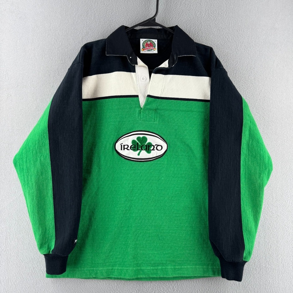 Vintage Ireland Rugby Shirt Mens Medium Heavy Cotton Barbarian Long Sleeve